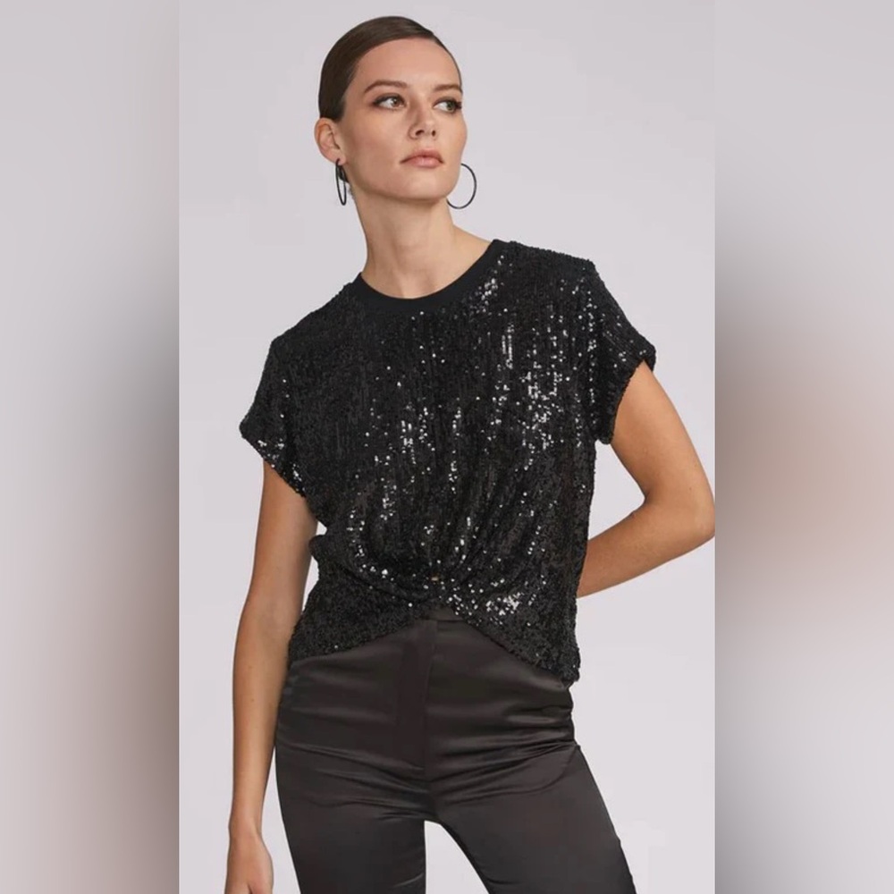 NEW NWT Generation Love Black Sequin Short Sleeve Top